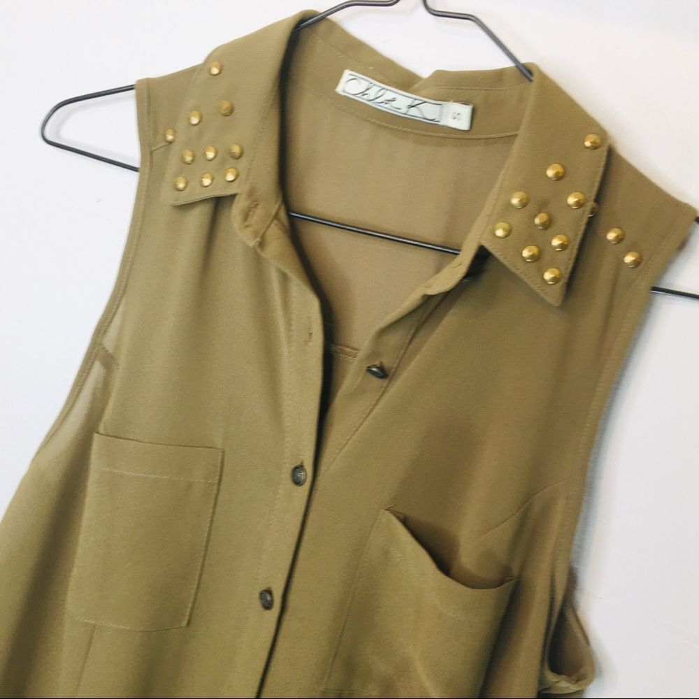 2/$20 Chloe K Military Inspired High-low Sleeveless Blouse